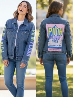 PINK FLOYD Dark Side of the Moon Denim Trucker Jacket Size L